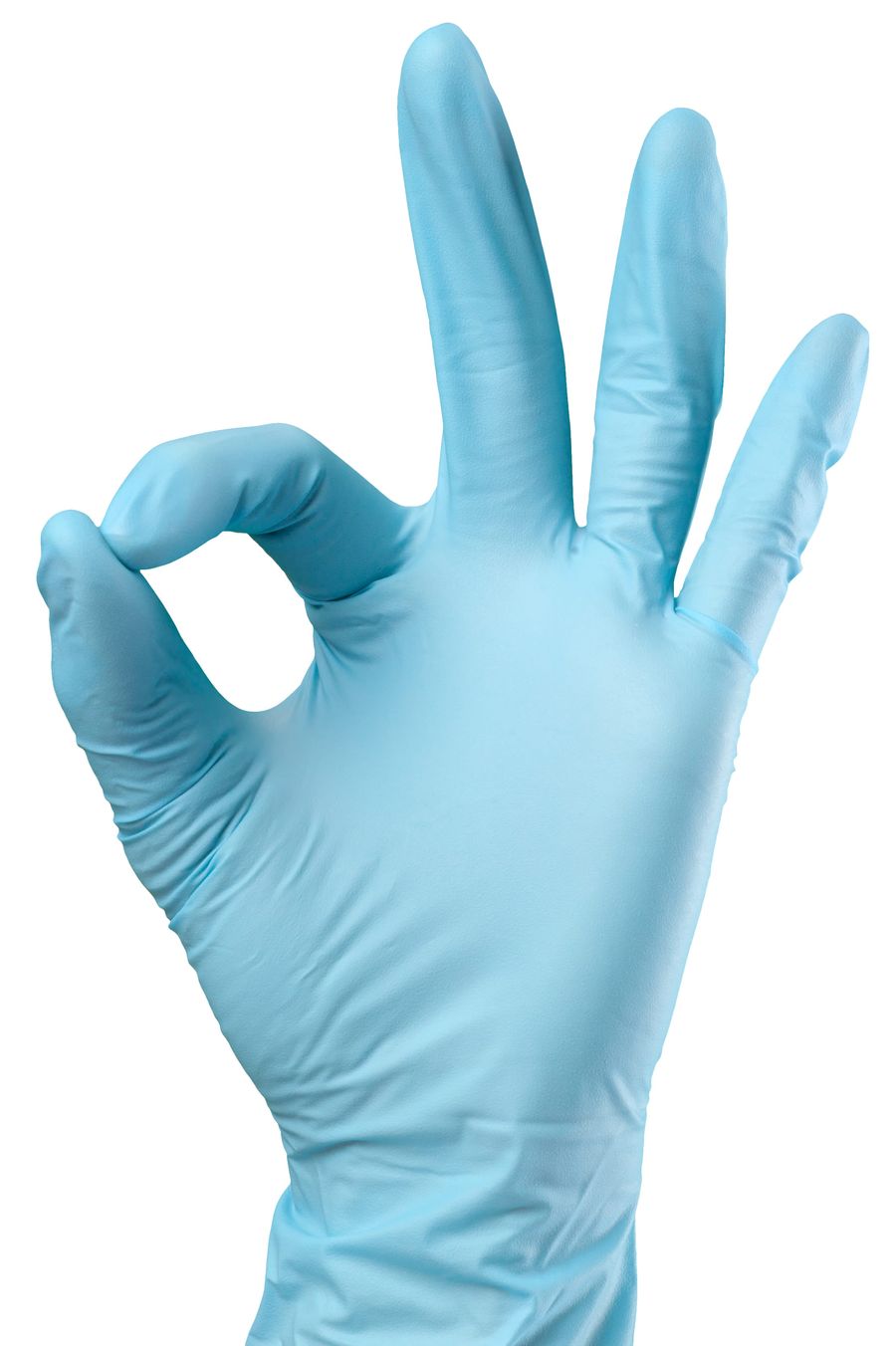 Hand in a blue nitrile glove