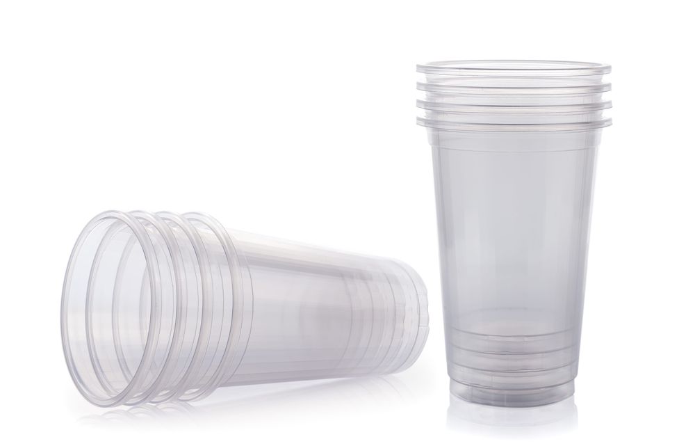 Stacks of clear plastic cups